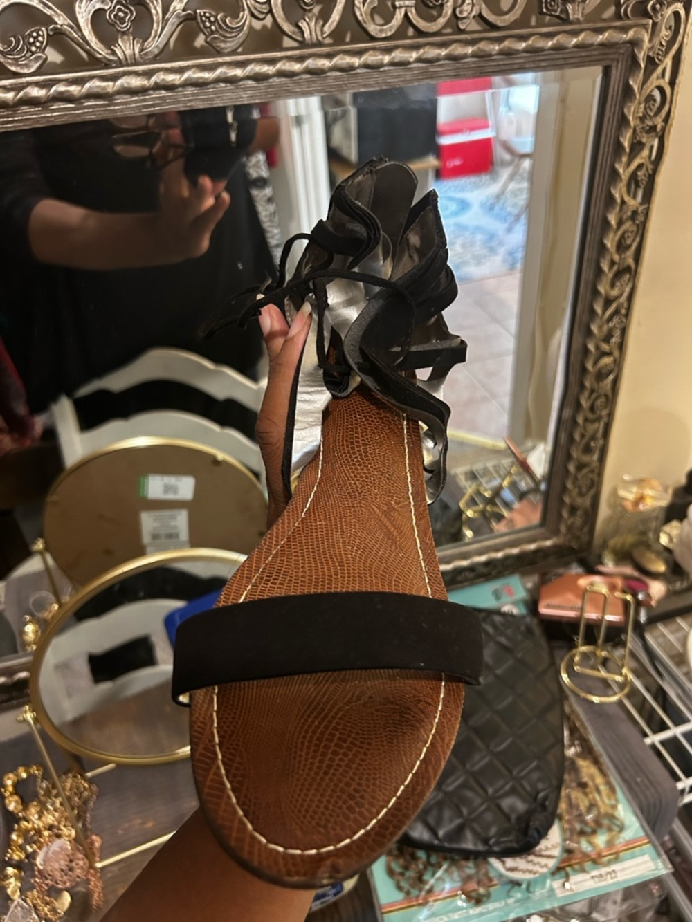 Women’s Black Lace-Up Flat Sandals